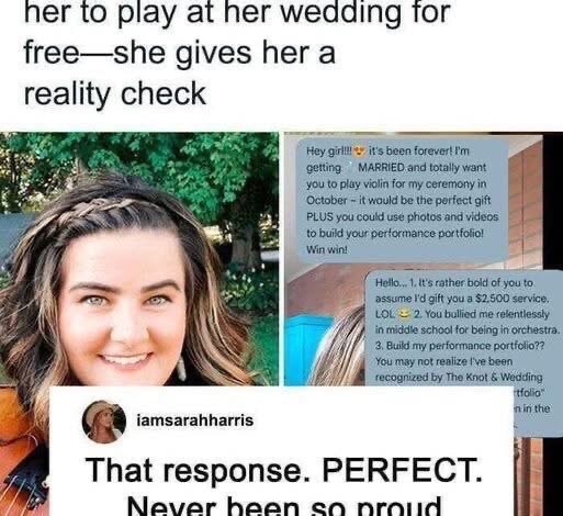 Violinist’s childhood bully asks her to play at her wedding for free—she gives her a reality