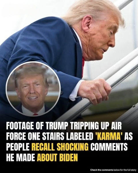 Trump Stumbles Up Air Force One Stairs— Social Media Hails ‘Karma’ After He M0cked Biden