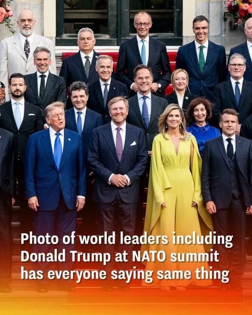 A photo of global leaders at the NATO meeting, including Donald Trump, has everyone noticing the same thing