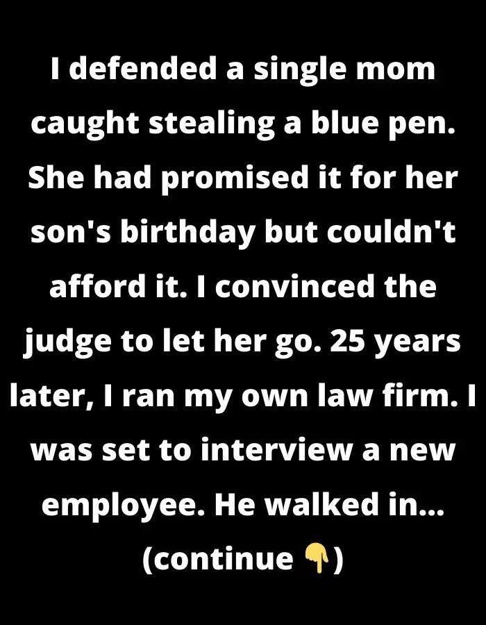 I DEFENDED A SINGLE MOM FOR STEALING A PEN—25 YEARS LATER, HER SON WALKED INTO MY OFFICE