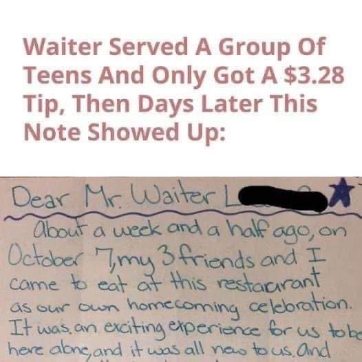 Waiter Upset Over Small Tip — Days
