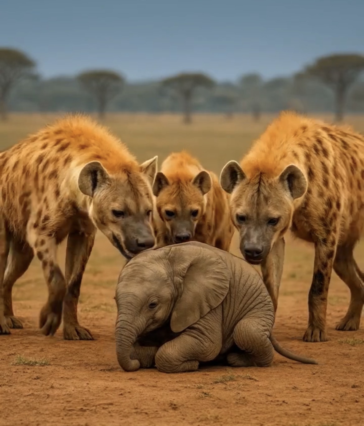 A pack of hyenas surrounded a small and