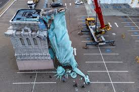 A 24- to 40-meter fiberglass Statue of Liberty replica in Guaíba, Brazil, collapsed due to severe winds exceeding 