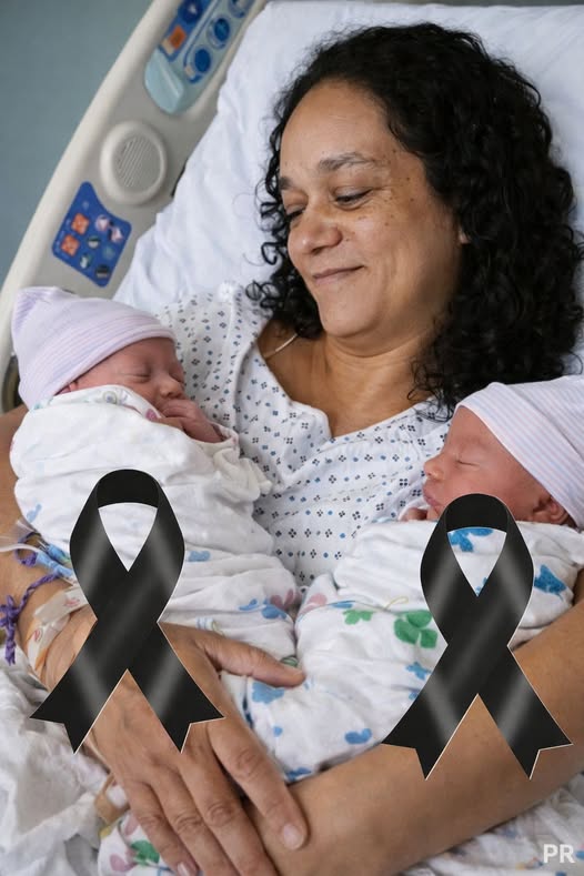 Young woman puts both daugh